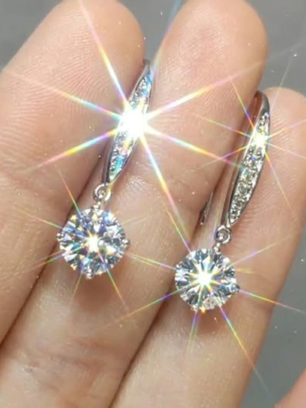 Certified 2ct Moissanite Diamond Solid Silver Dangle Earrings